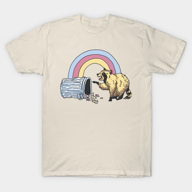 Rainbow raccon in the trash T-Shirt by Christyn Evans